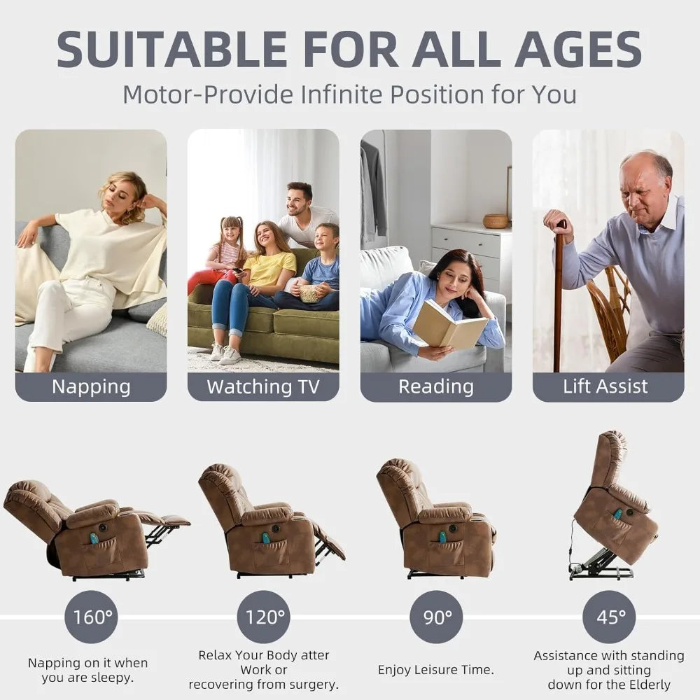 Power Lift Recliner Chair for Elderly Electric Recliner Chairs with Massage Heat Function Cup Holders Remote Control Adult