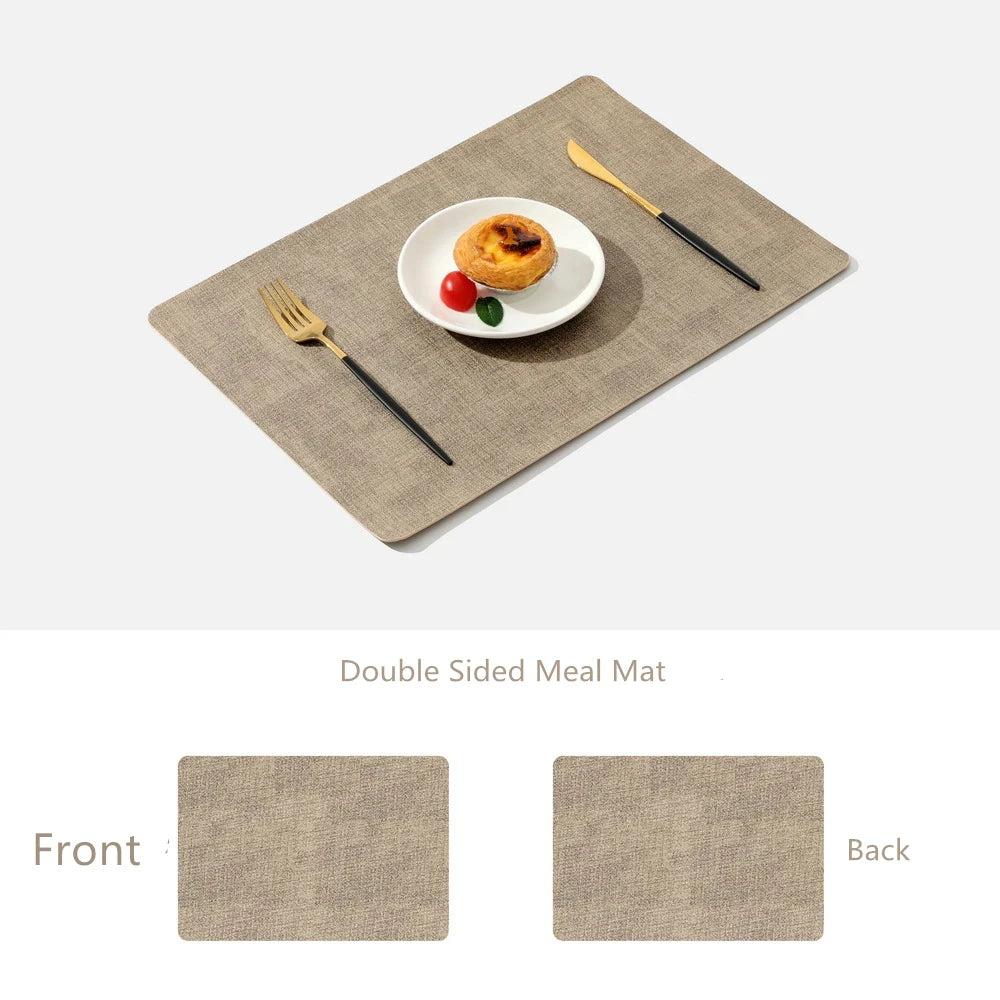 Dual-Sided PU Canvas Texture Placemat,Waterproof Heatproof 43x30cm Non-Slip Dining Table Mat,Washable for Home and Hotel Use