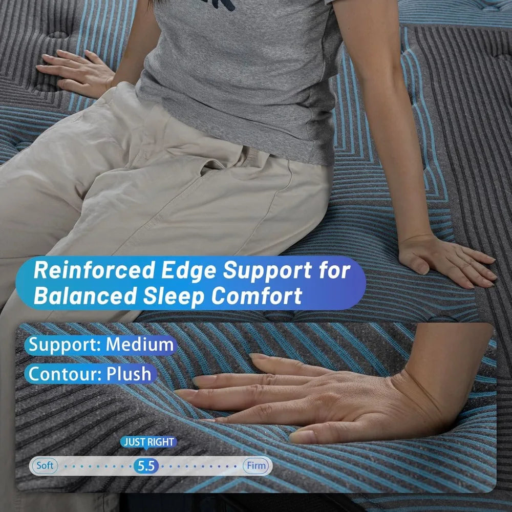 14 Inch size Mattresses in a Box, Durable Hybrid Mattress with Gel Memory Foam & Pocket Springs, Medium Firm Feel