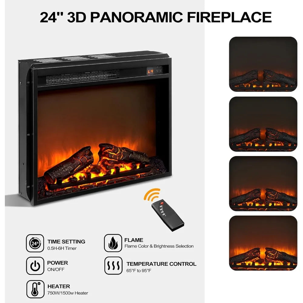 Fireplace TV Stand for TVs Up to 65 Inches, Farmhouse Entertainment Center with 23" Fireplace & LED Lights, Rustic Media Console