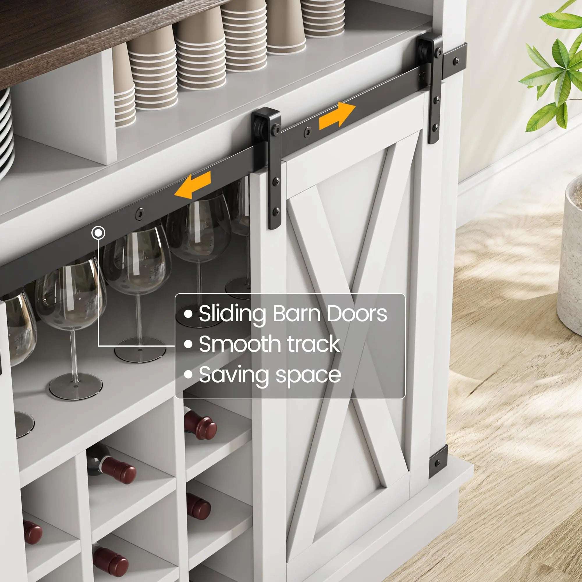 75″ Tall Farmhouse Bar Cabinet – Coffee Hutch with Sliding Barn Door