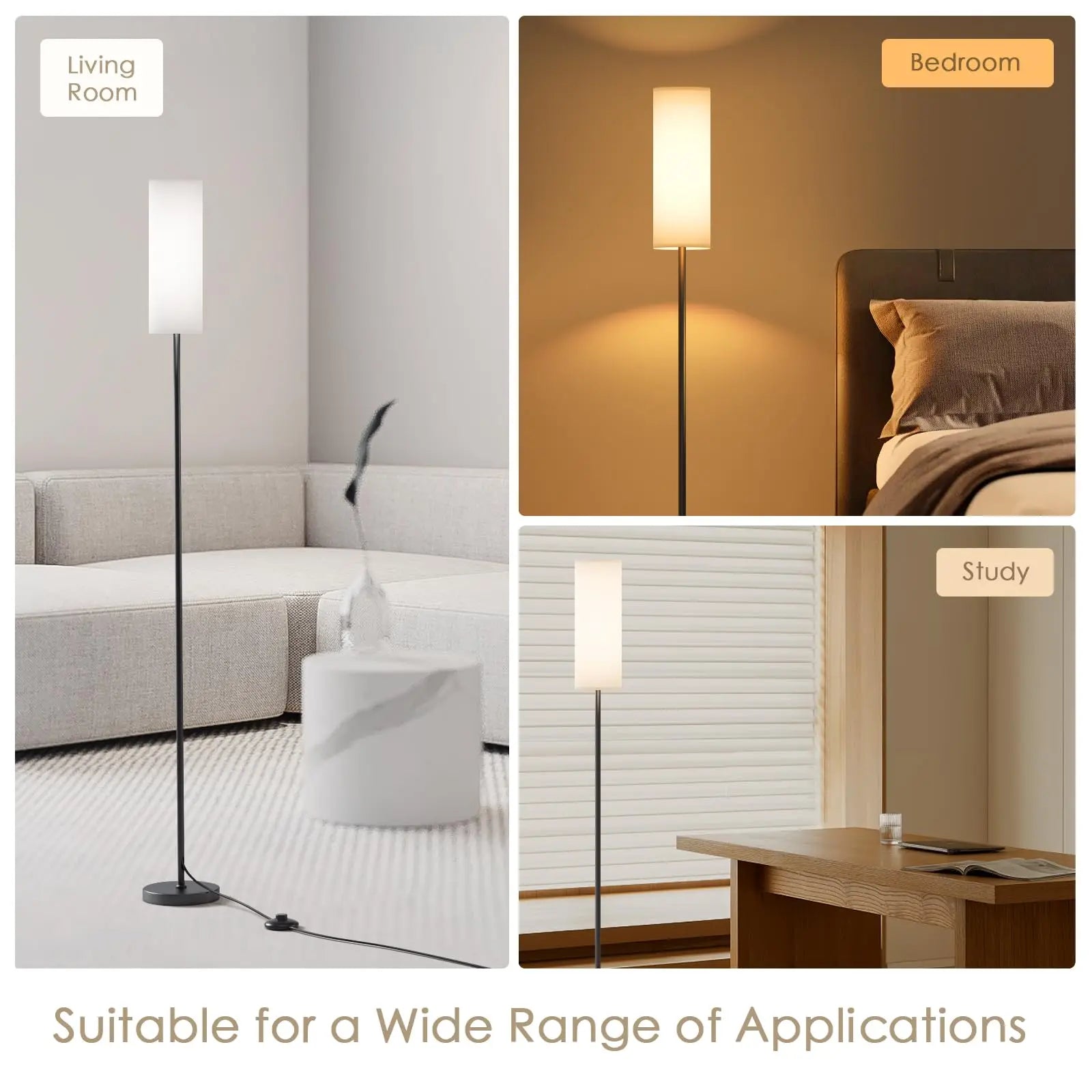 Modern Living Room Floor Lamp, Dimmable with 9W LED Bulb, 165 cm High 3 Colour Temperatures and Foot Switch, Reading Lamp