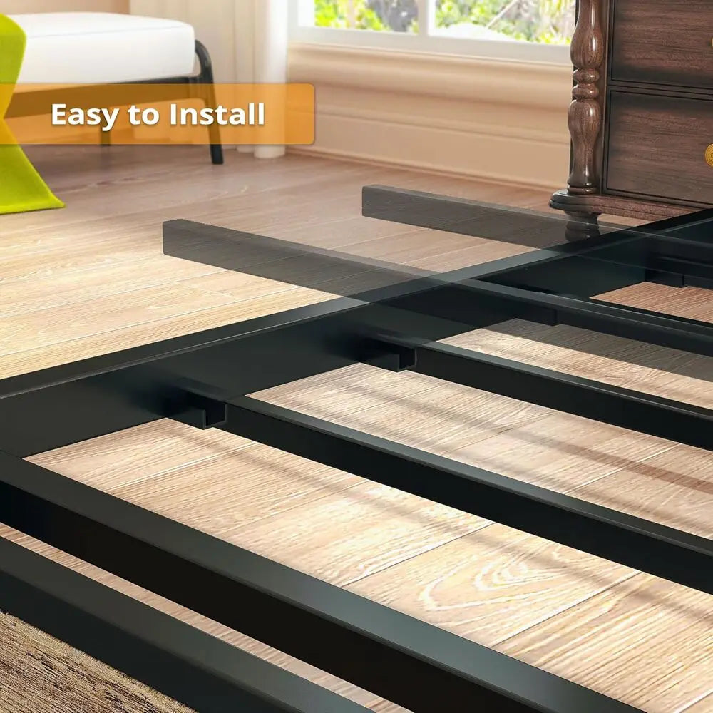 Twin Bed Frame with Storage Headboard & Charging Station – Solid, Noise-Free Platform Bed