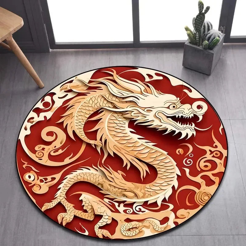 Cartoon 3D dragon pattern round carpet, suitable for living room bedroom sofa game room decoration carpet, non-slip floor mat