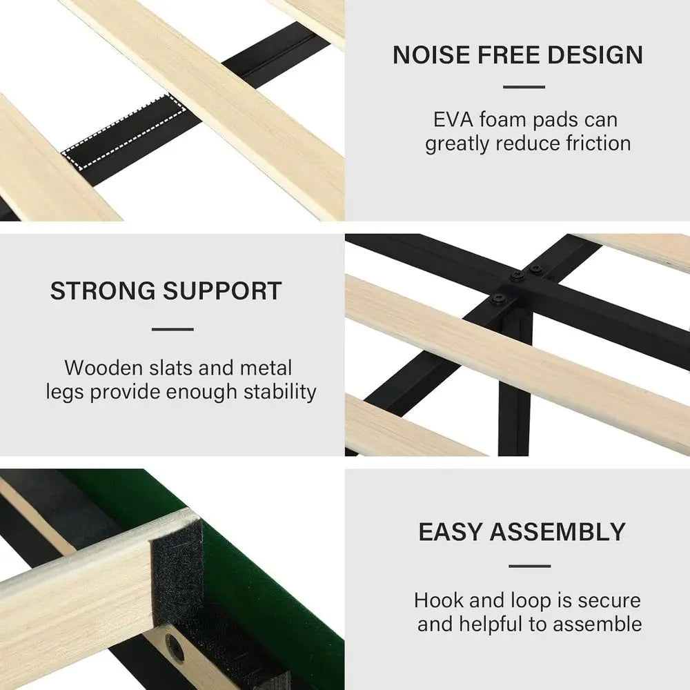 Velvet King Size Platform Bed Frame – Vertical Tufted Headboard & Footboard (Green)