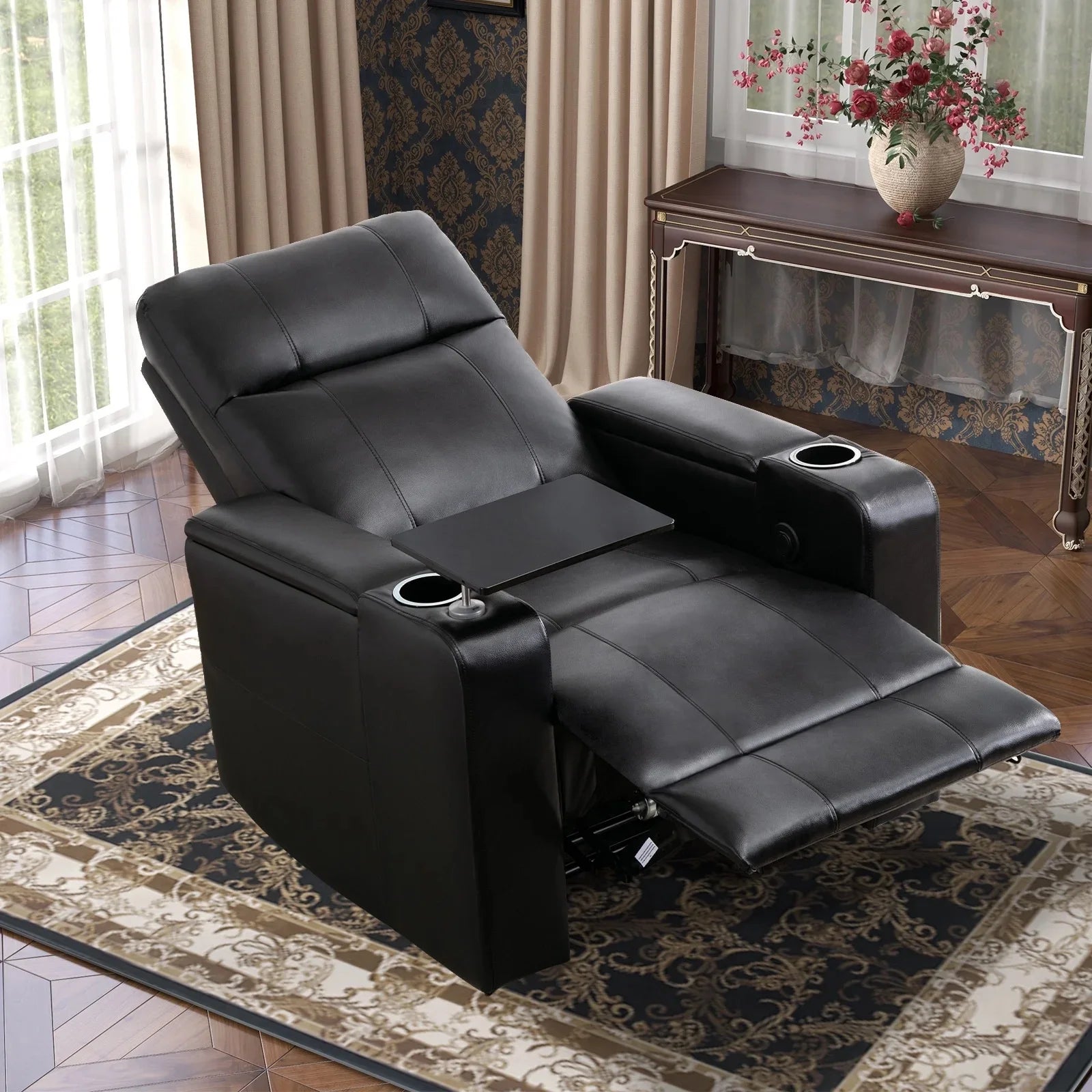 EBELLO Electric Recliner for Living Room Home Theater Seating Leather Reclining Chair Sofa Furniture with Cup Holders USB Ports