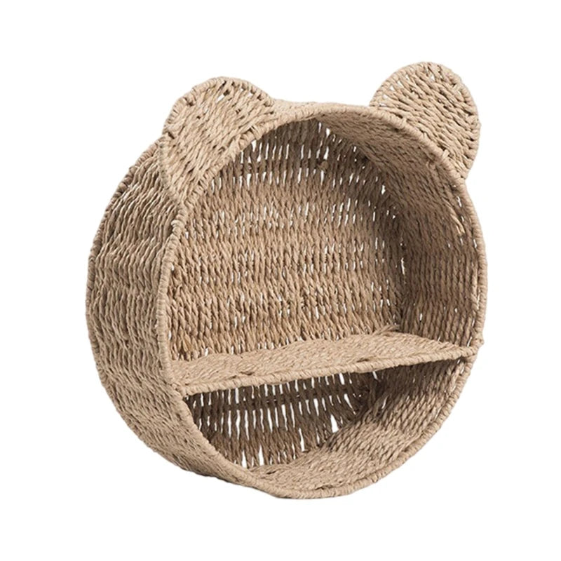 Bear Ear Wall Mounting Shelf Rattan Wall Shelves Small Plant Display Storage Rack Woven Hanging Storage Basket
