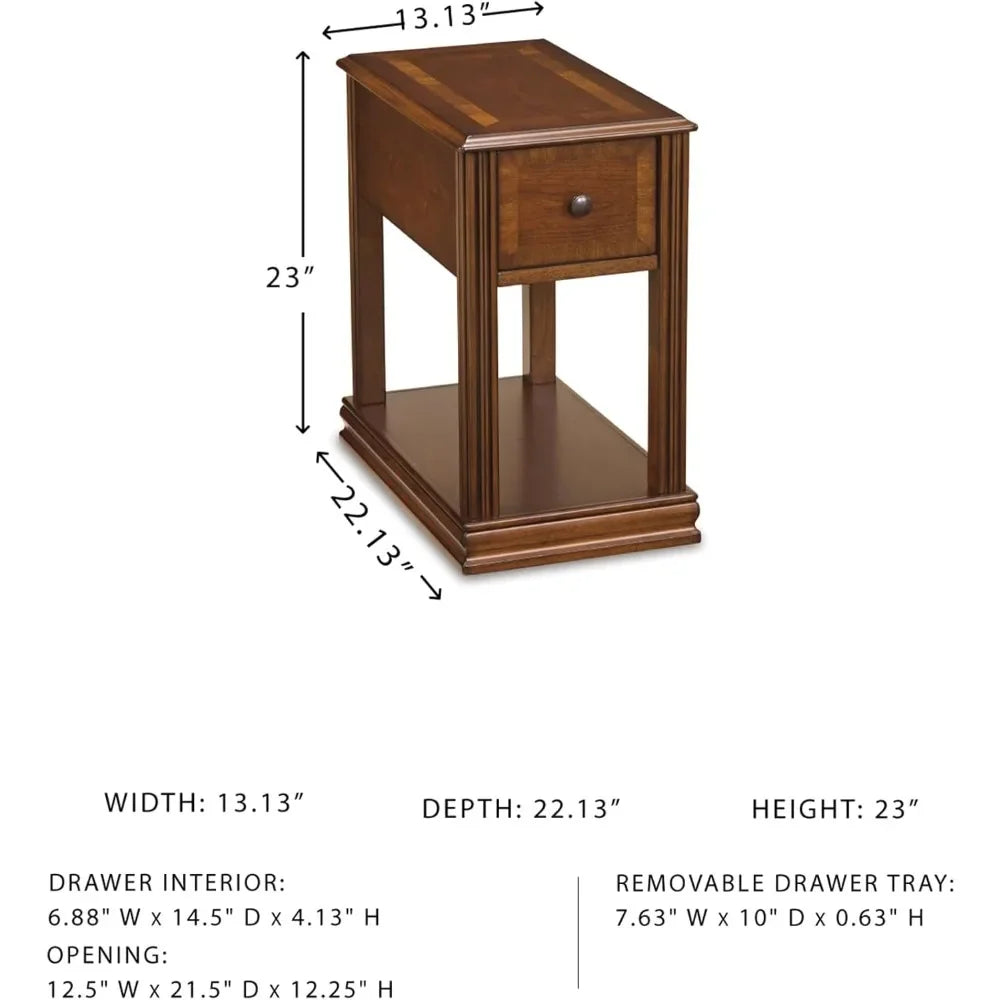 Ashley Breegin Chair Side End Table, 1 Drawer, 1 Fixed Shelf, Veneers, Wood, , 13.13" W x 22.13" D x 23" H, Brown