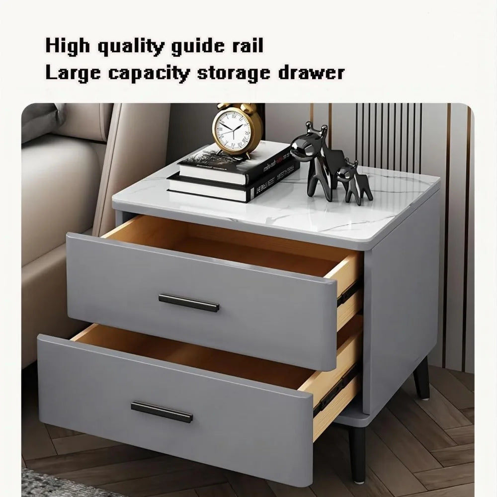 Khaki Two-Drawer Modern Nightstand: Storage End Table for Bedroom and Living Room