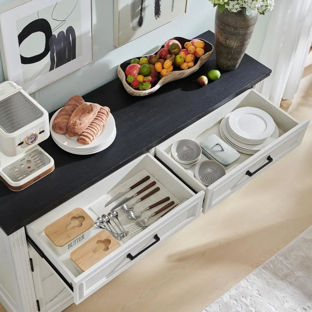 Large 55 Buffet Sideboard Cabinet with 3 Doors and 2 Drawers - Dining Room Storage for Wine and Coffee Bars