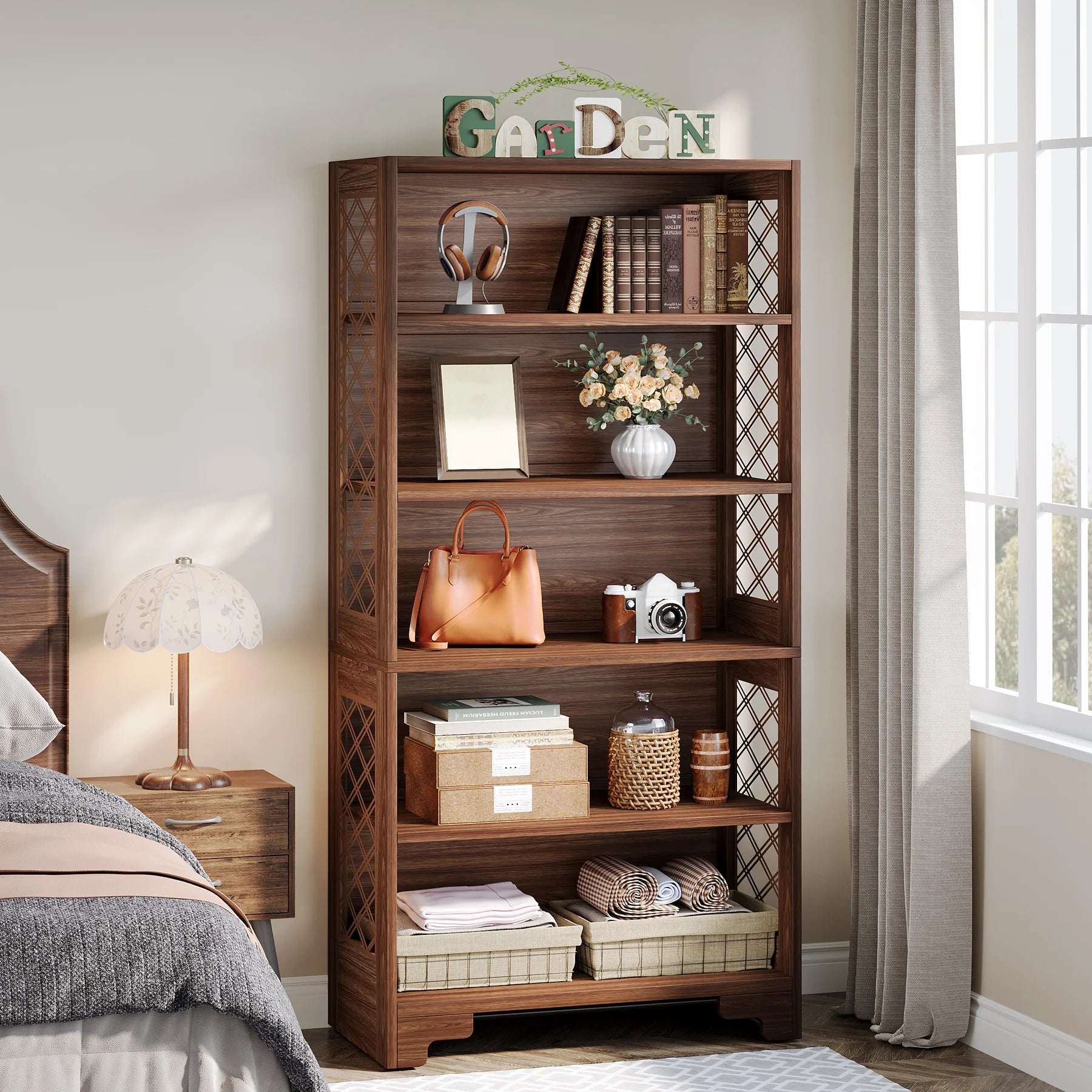 Tribesigns 6-Tier Industrial Bookcase – 71″ Floor-Standing Display Storage Shelf