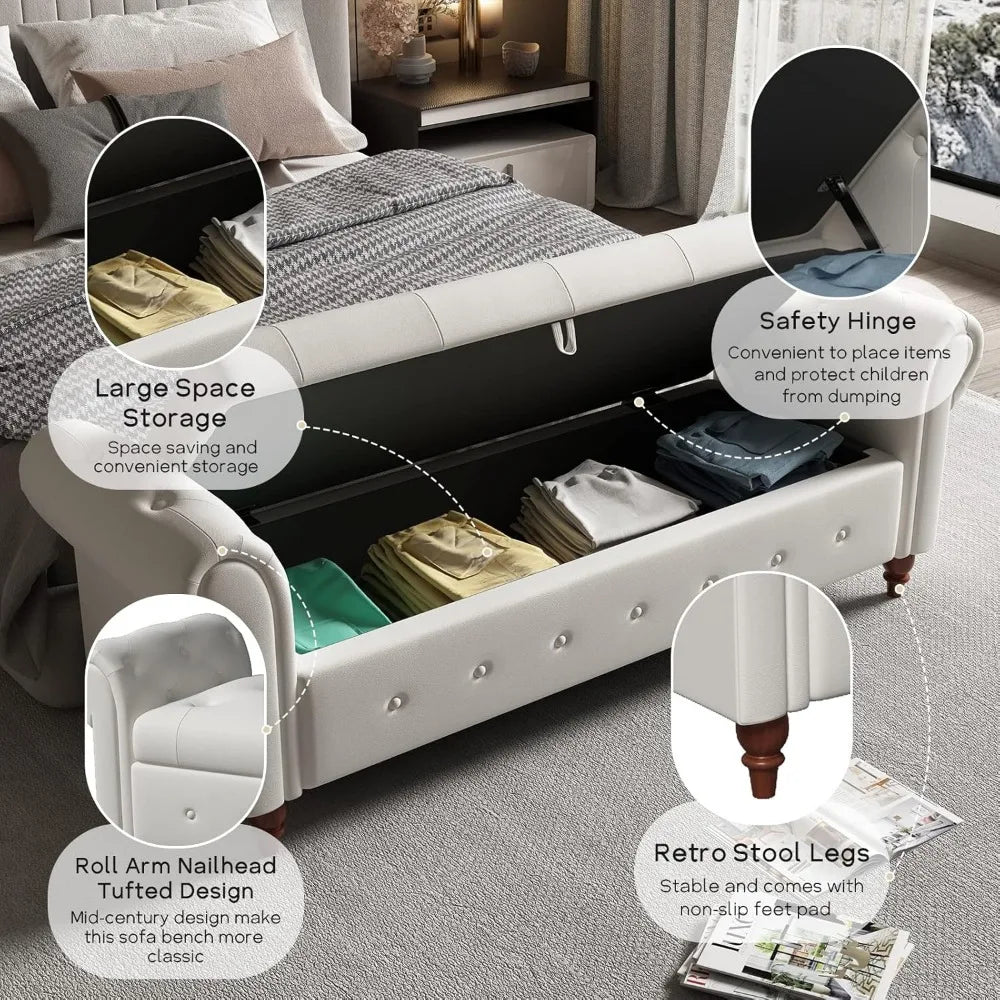 Storage Ottoman Bench – 63″ Button Tufted End-of-Bed Bench