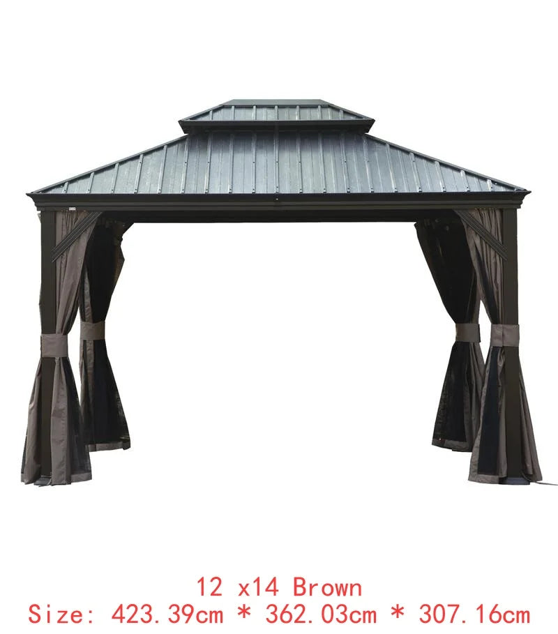 14x22 Hardtop Gazebo, Upgraded Metal Canopy with Drainage System, Dual-Layer Galvanized Steel Roof, Includes Curtains &