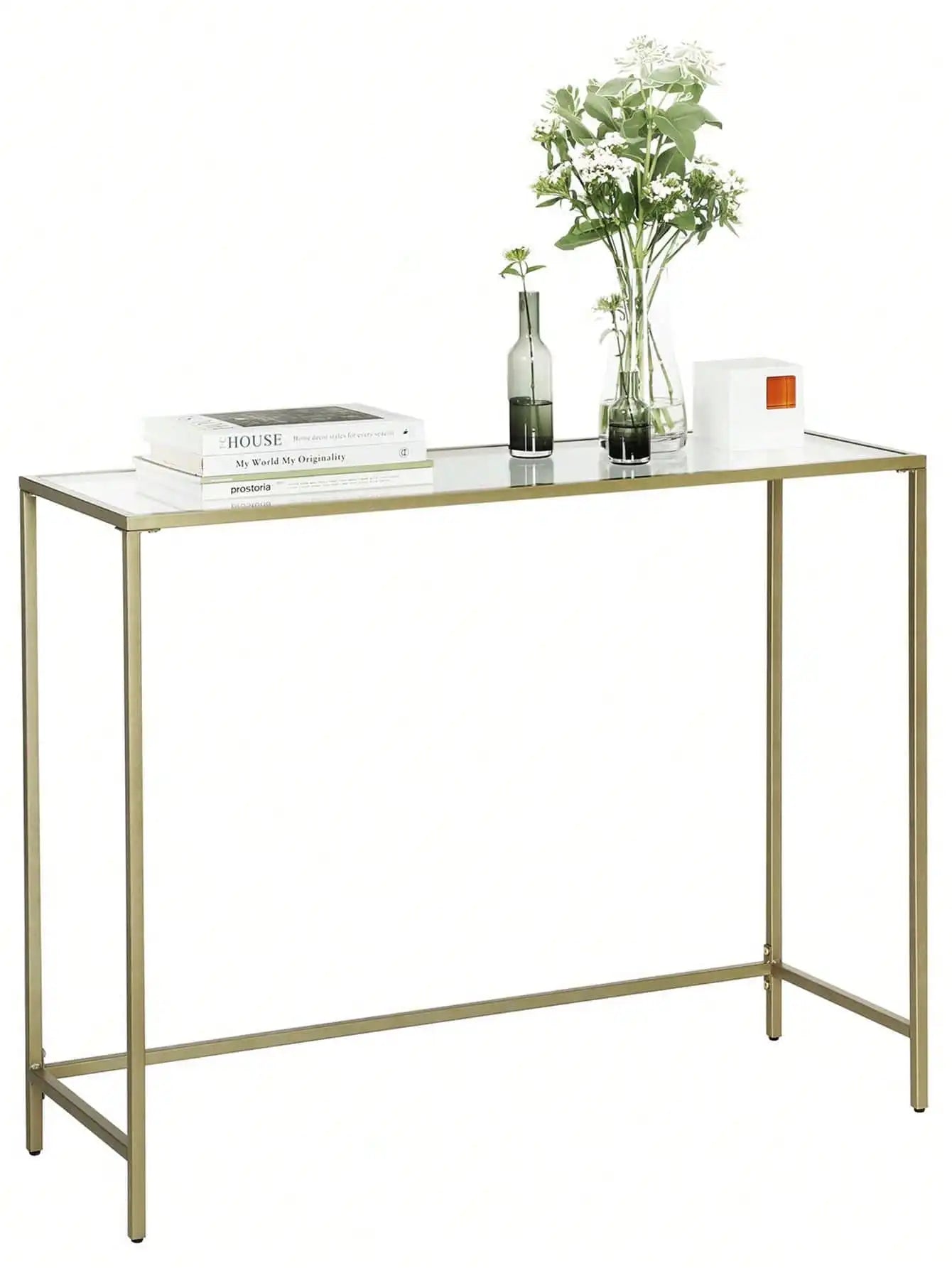 39.4 Inches Console Table, Tempered Glass Sofa Table, Modern Entryway Table, Metal Frame, Easy to Assemble