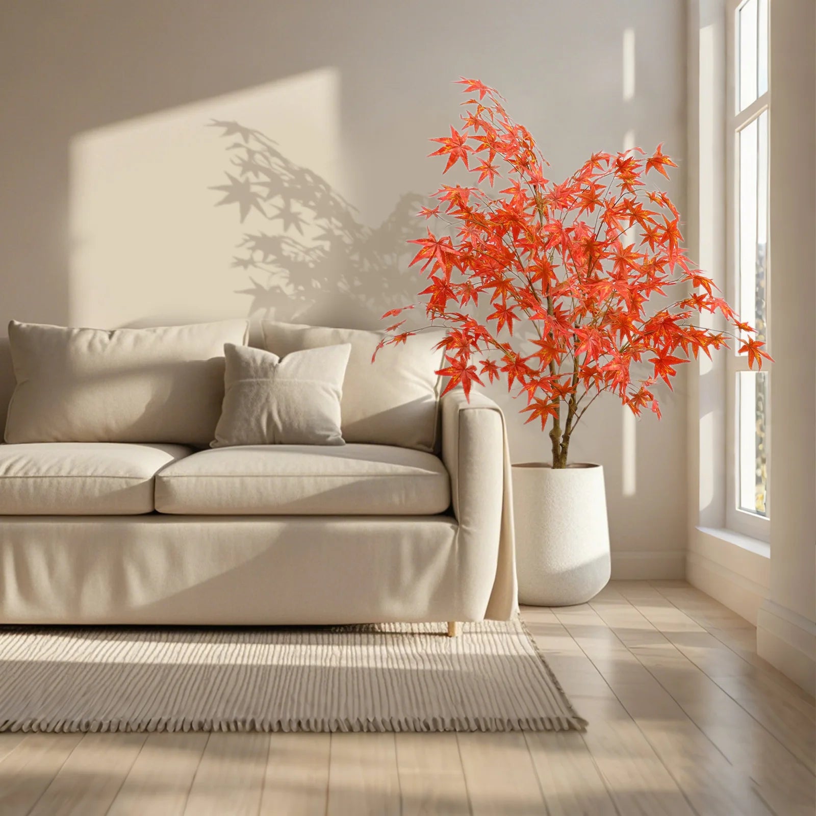 Autumn Maple Artificial Fall Tree In Plastic Pot, 120cm/150cm/180cm Faux Silk Leaves Red Maple Tree For Party Home Decoration