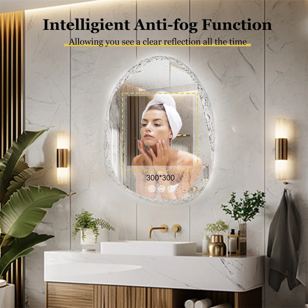 Unique Frameless Mirror LED Light Bathroom Mirror Wall Mounted Backlit Vanity Mirror Designed with Touch Sensors Dimmable Defog