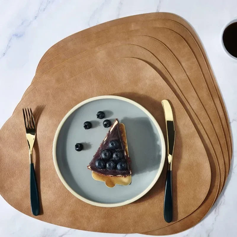 Irregular Shape PU Leather Placemats Set Oil-Proof Waterproof Dual-Sided Place Mats for Kitchen Bistro Tables Bars Coffee Shops