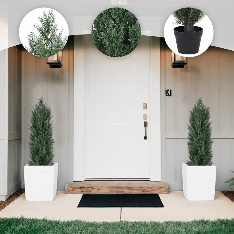 120Cm Artificial Green Pine Cypress Tree Realistic Plastic Faux Plant For Indoor And Outdoor Decoration 2Pcs/Set