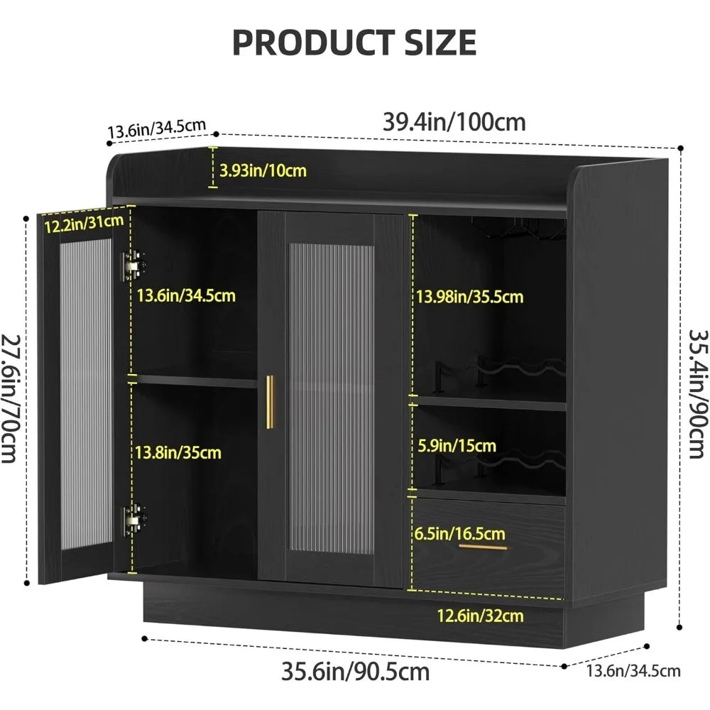 Wine Bar Cabinet with LED Light – Floating Coffee Cabinet with Wine & Glass Rack