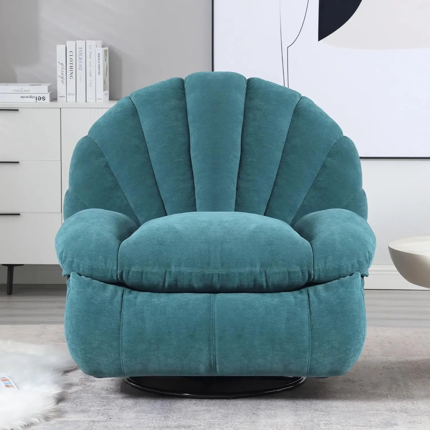 Swivel Recliner Rocker Chair – Shell-Shaped Upholstered Lounge with Storage
