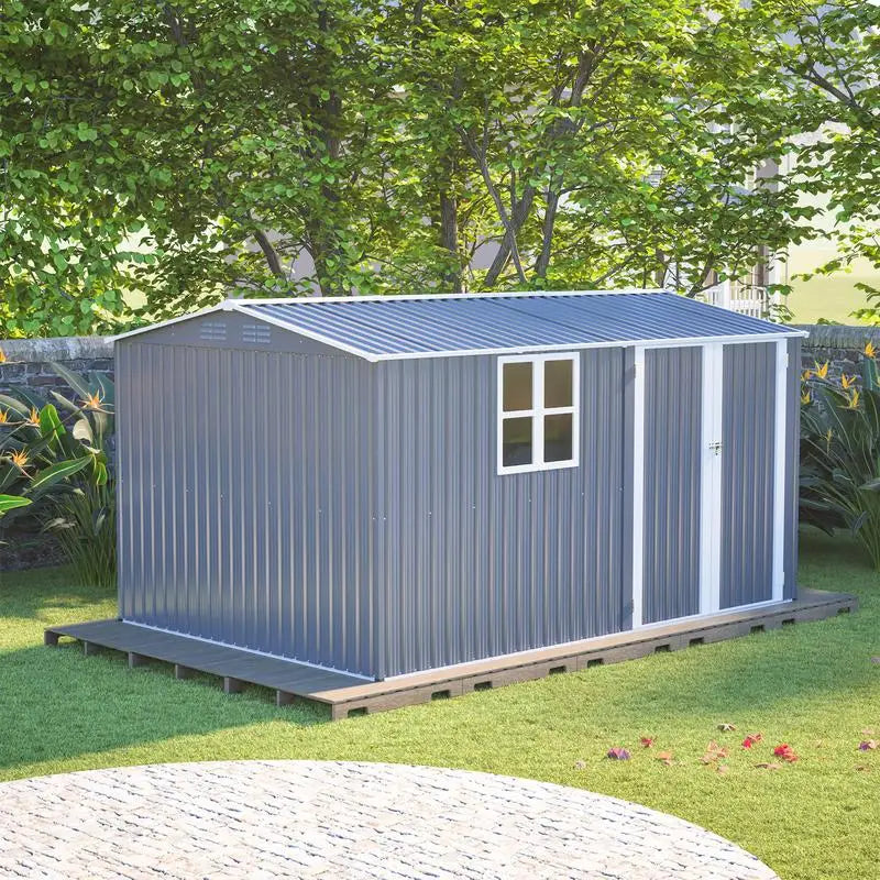 Heavy-Duty Steel Storage Shed – 8 ft × 12 ft with Window