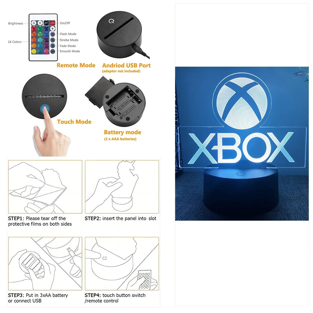 Gaming Lamp 3D Night Light For XBOX Gaming Room Desk Setup Lighting Gamer Decoration on The LED Lamps Table Icon Logo Kids Gifts
