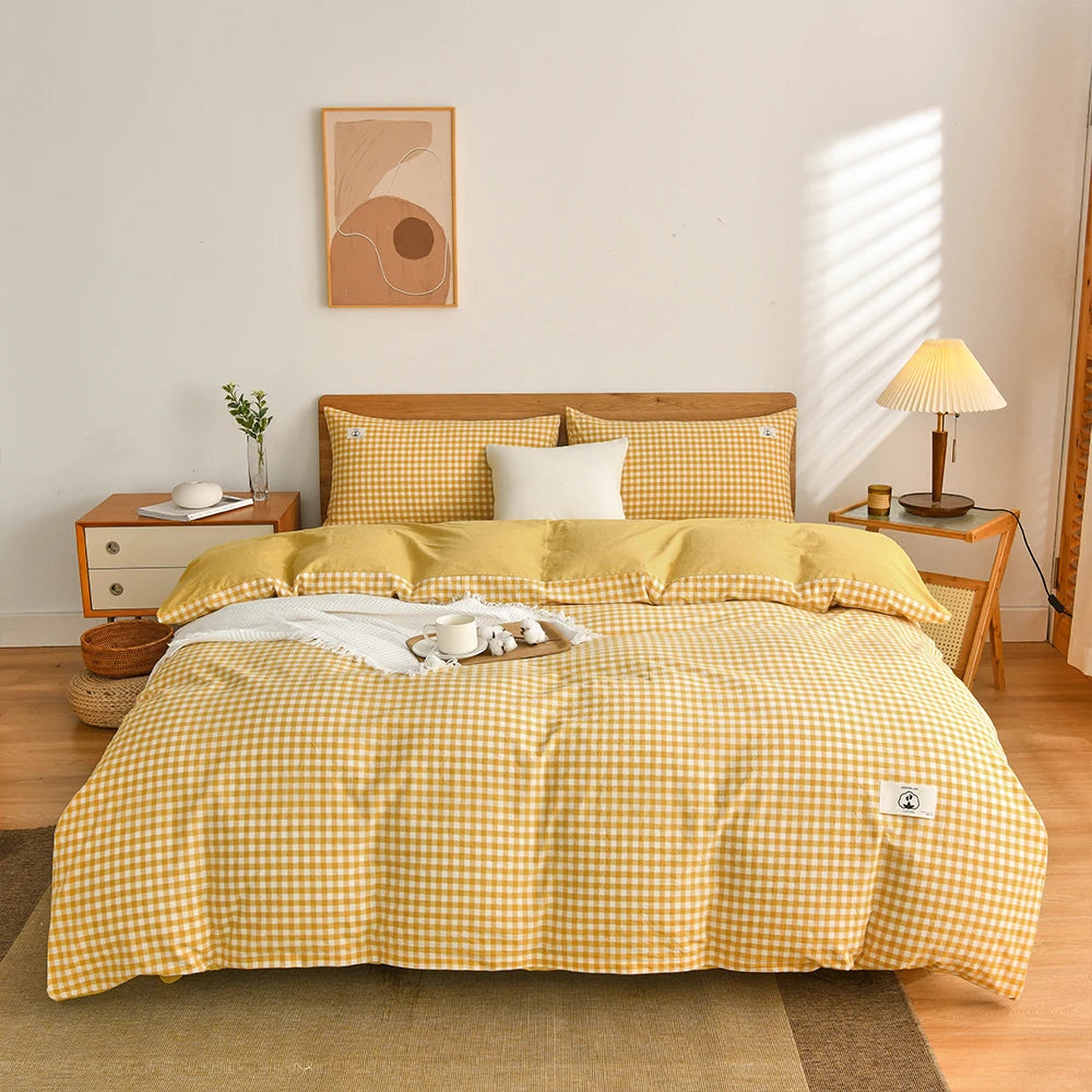 Cotton Duvet Cover Set – Japanese Grid Style (King Size, 220×240)