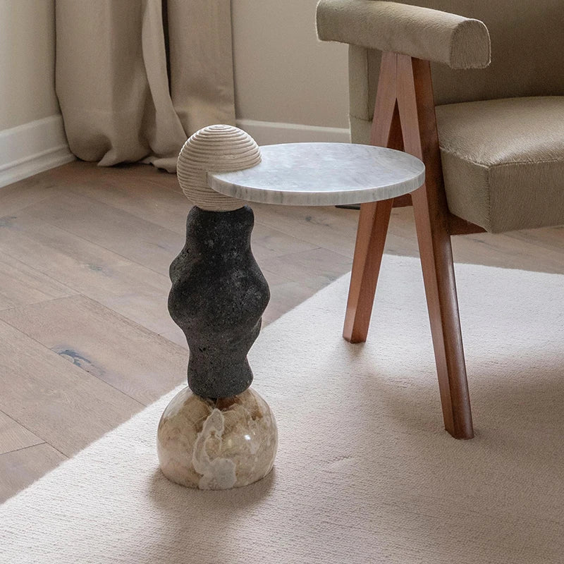 Natural marble round edge table living room high-end small coffee table coffee table