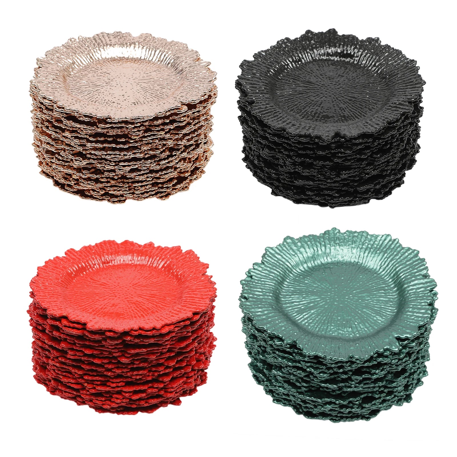 24-Piece 12.6″ Plastic Reef Charger Plates – Round Dinner Chargers (4 Colors)