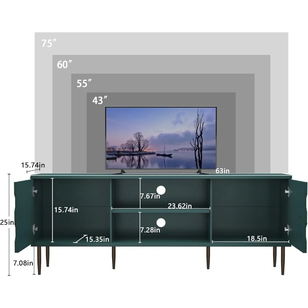 Modern TV Stand for 65/70inch TV, Entertainment Center with Storage Cabinet and Open Shelves, Embossed Pattern TV Stand, TV and