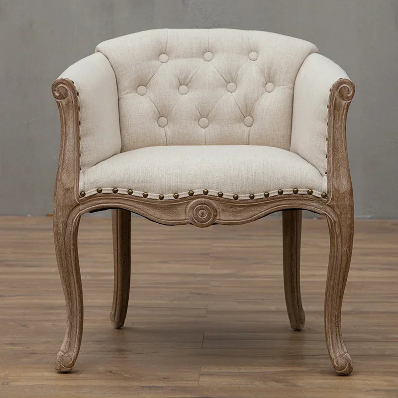 European Solid Wood Leisure Sofa Chair – Antique-Style Accent Armchair