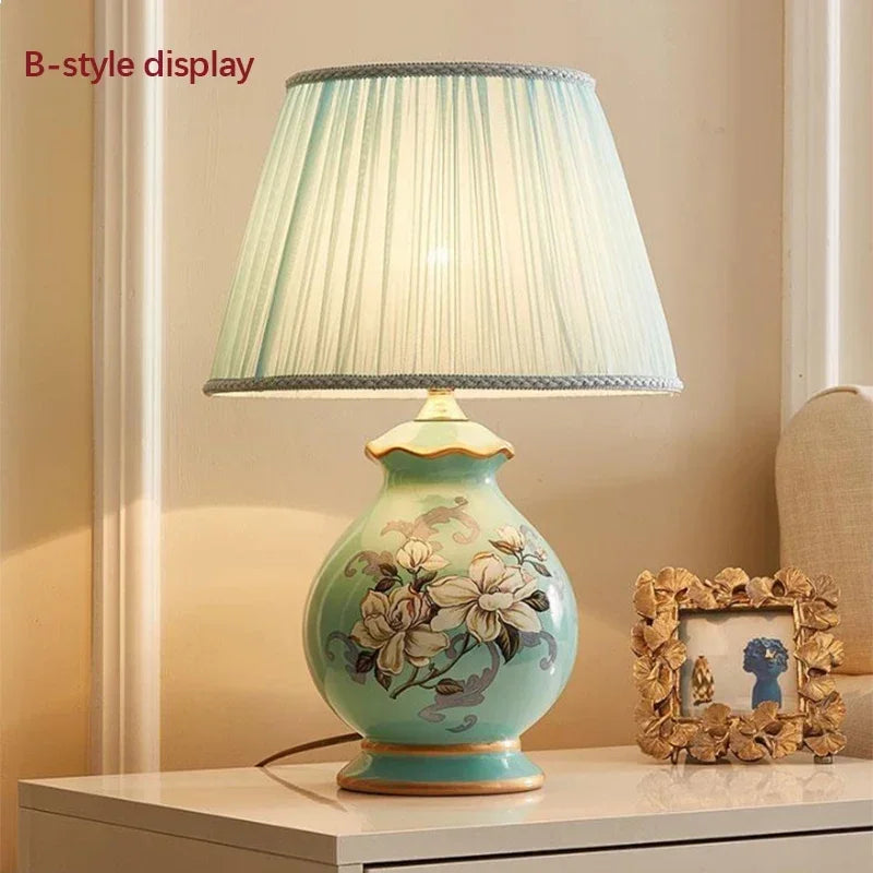 Ceramic Table Lamp LED Luxury Modern Creative Flower Pattern Desk Lights For Home Living Room Bedroom Bedside