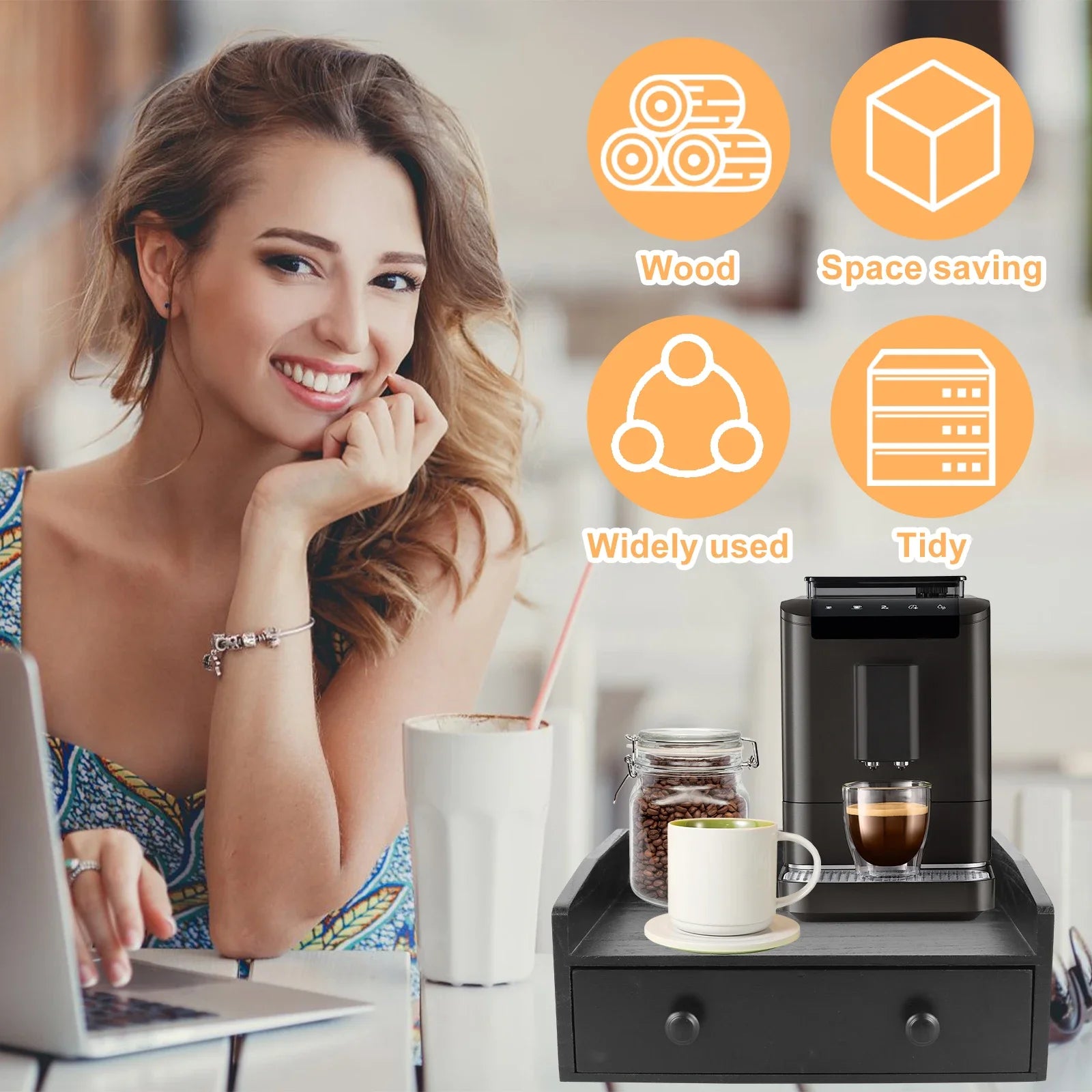 Wooden Coffee Machine Base Drawer – Tea Bag & Capsule Storage Organizer