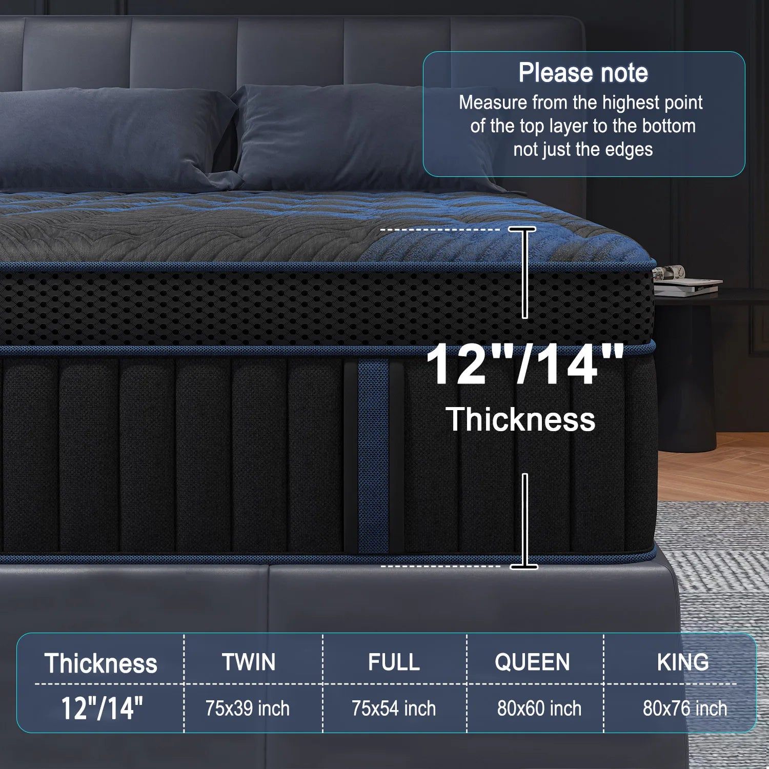 12" Queen Size Mattress Gel Memory Foam Hybrid Pocket Spring Bed Mattress In A Box, Medium Firm Motion Isolation