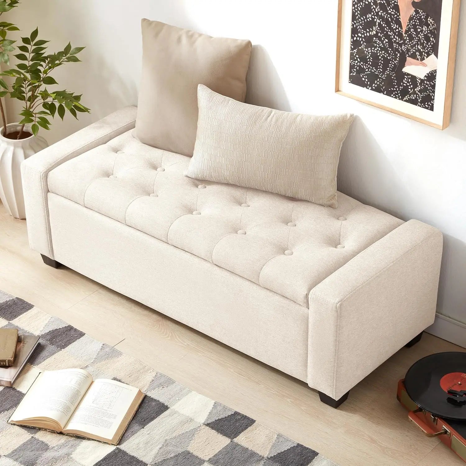 Upholstered Storage Ottoman Bench – Entryway & Bedroom Seating