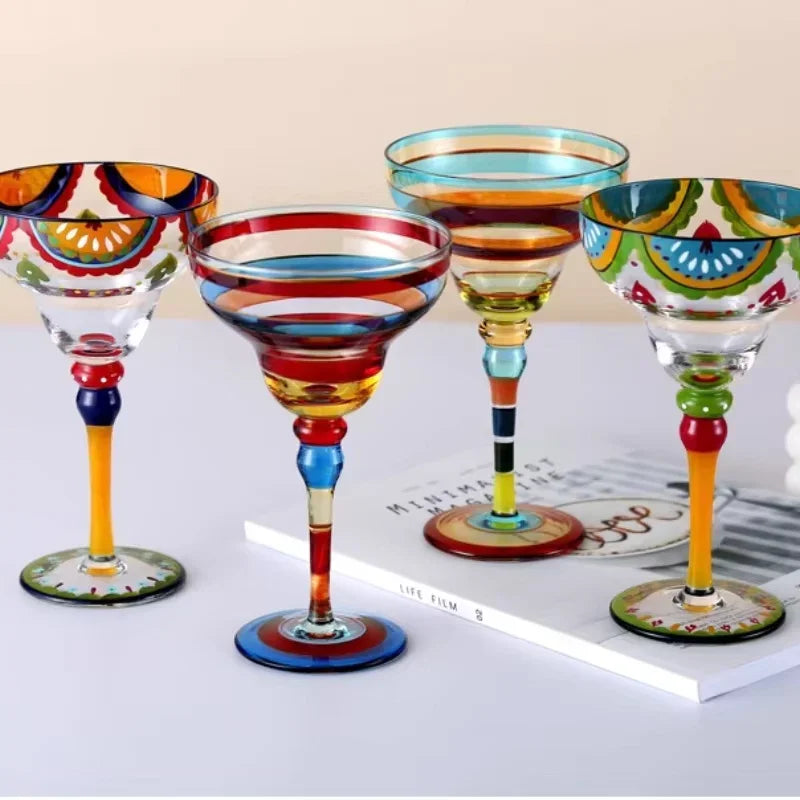 360ml Colorful Margarita Glasses Set Champagne Cocktail Cups Handmade Barware Elegant Home Bar Drinkware Wedding Party