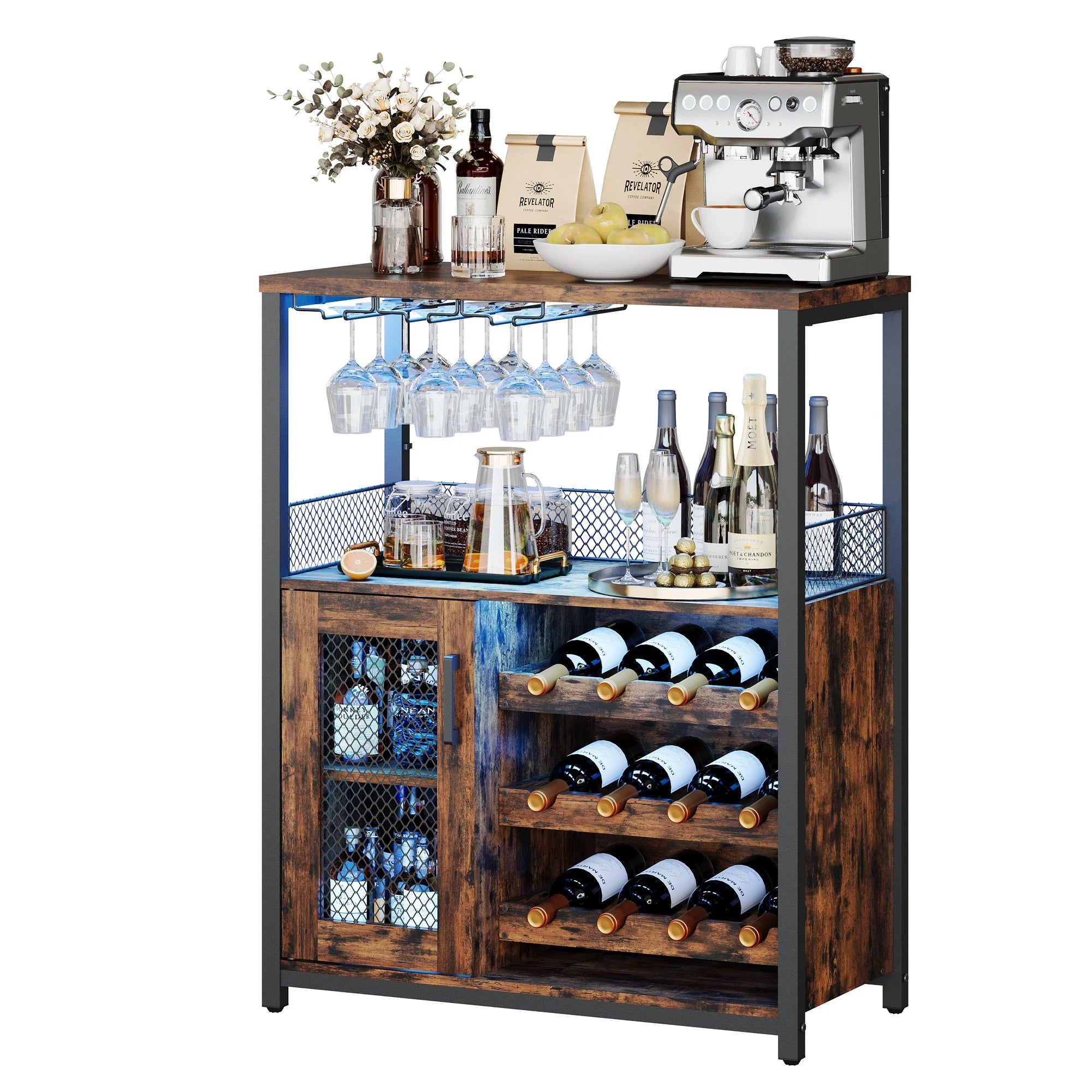 Industrial Wine Bar Cabinet – Removable Wine Storage with LED Lights