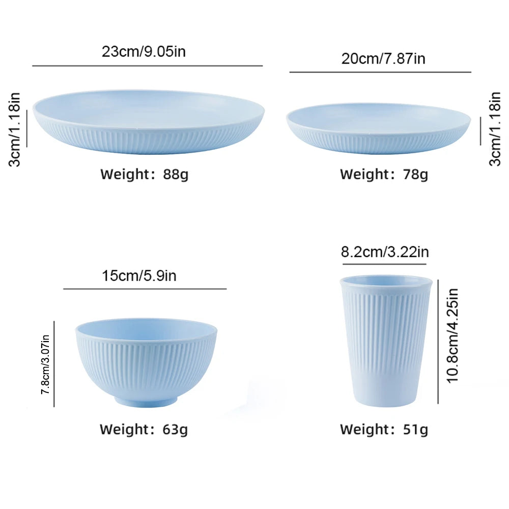 Colourful Wheat Straw Dinnerware Set – 4-Piece Portable Bowl, Cup & Dish Tableware Kit