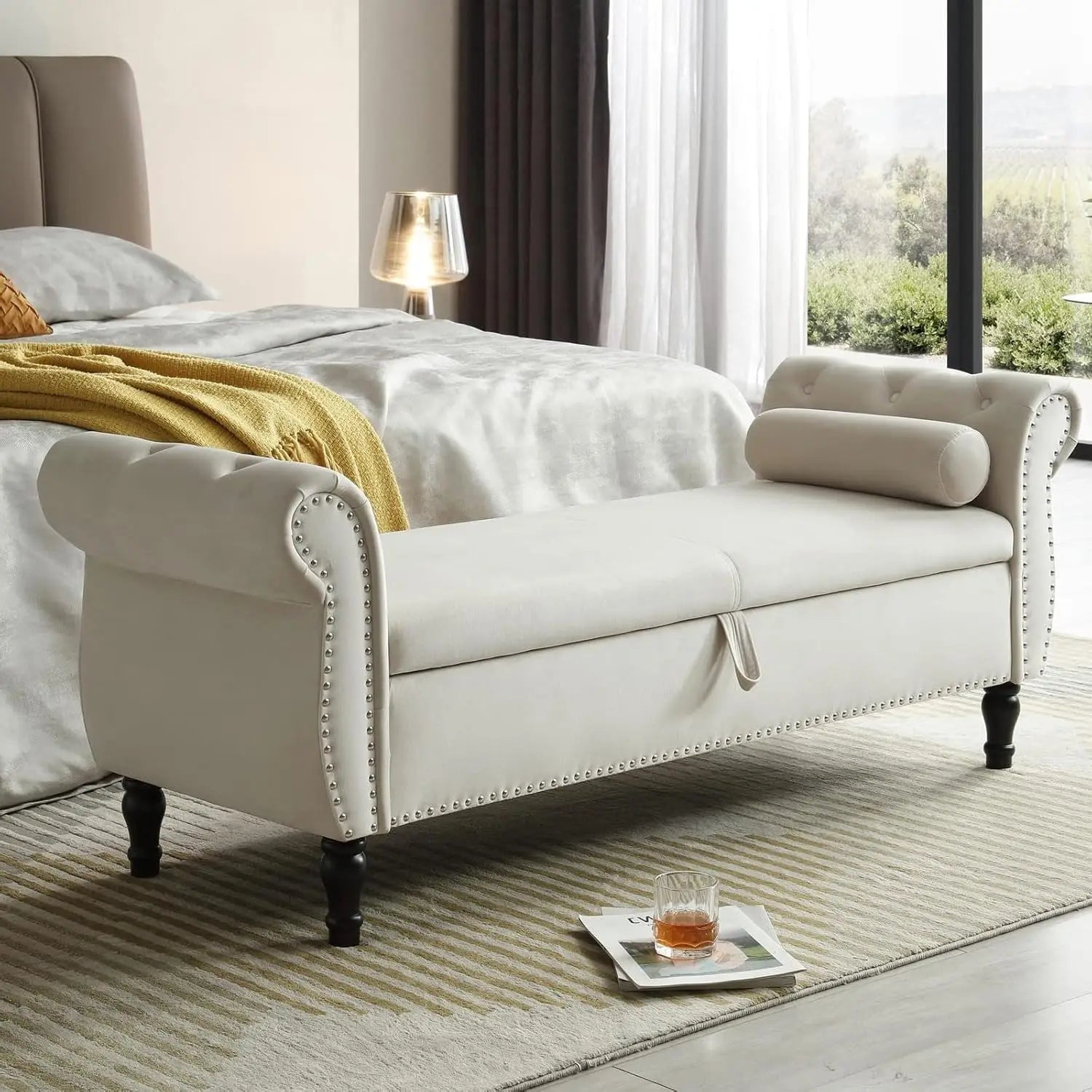 Storage Ottoman Bench – 63″ Button Tufted End-of-Bed Bench