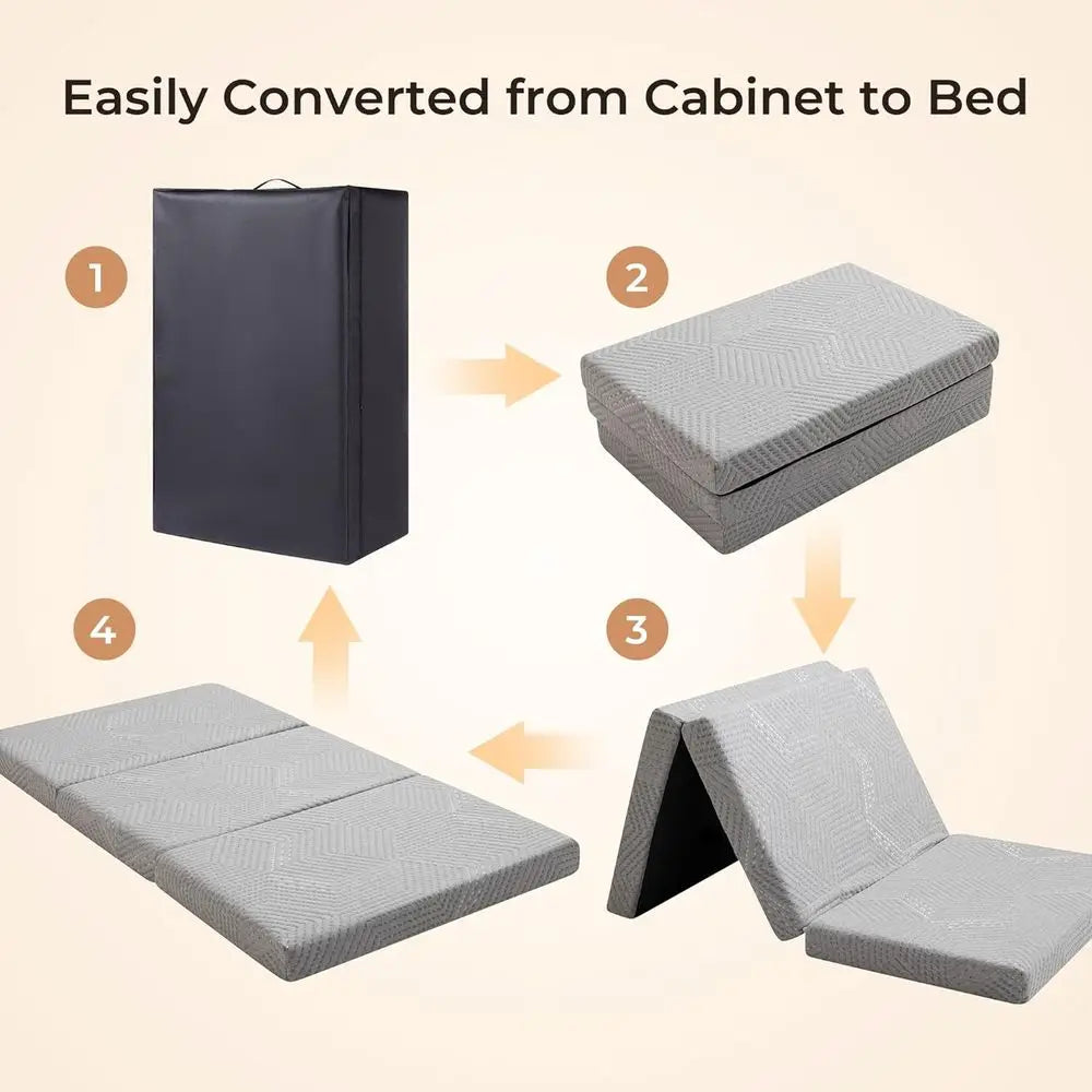 6 Inch Full Size Folding Memory Foam Mattress Topper with Washable Cover, Travel and Guest Bed, 75 x 54 x 6, Grey