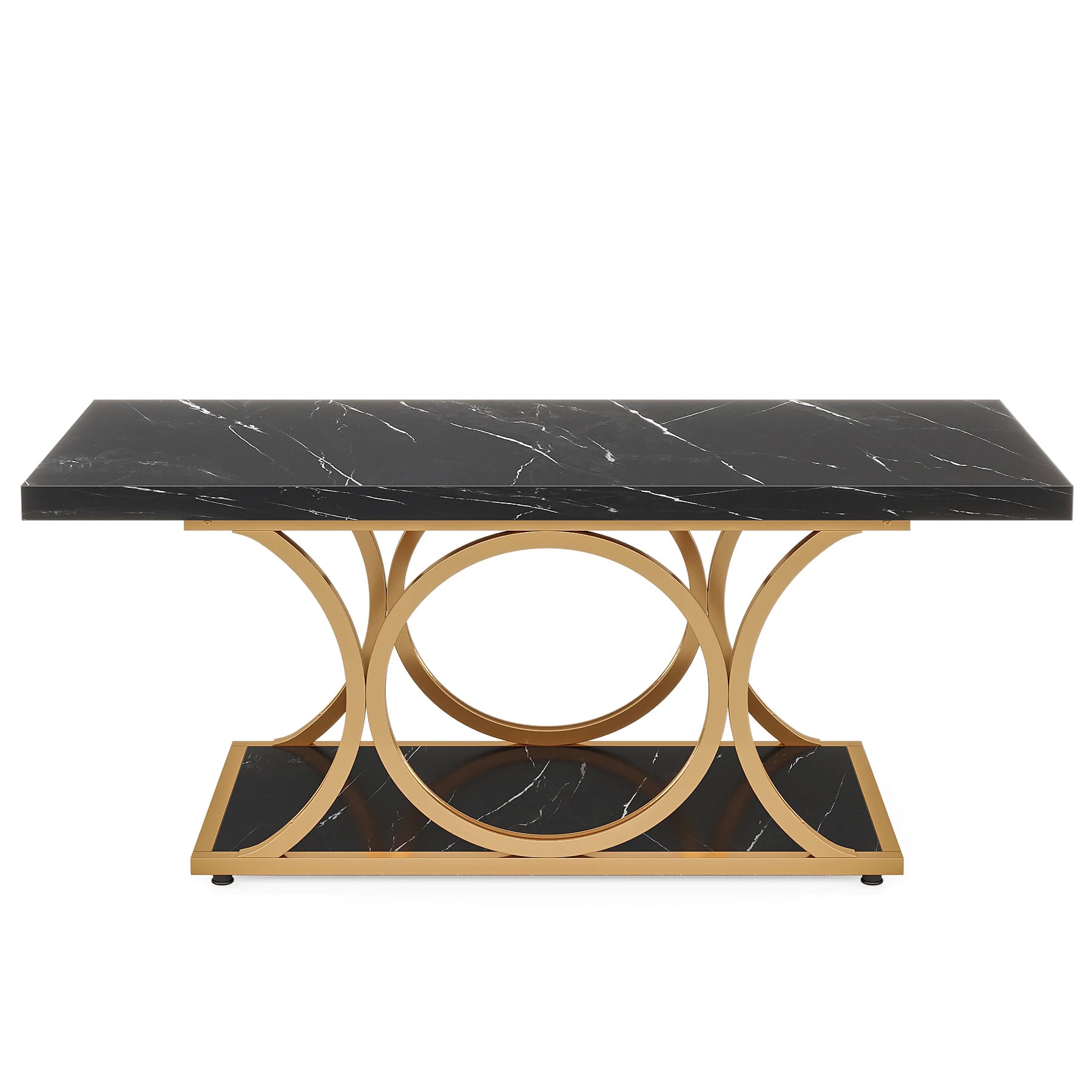 Rectangular Modern Coffee Table – 47.24” 2-Tier Faux Marble & Wood Center Table