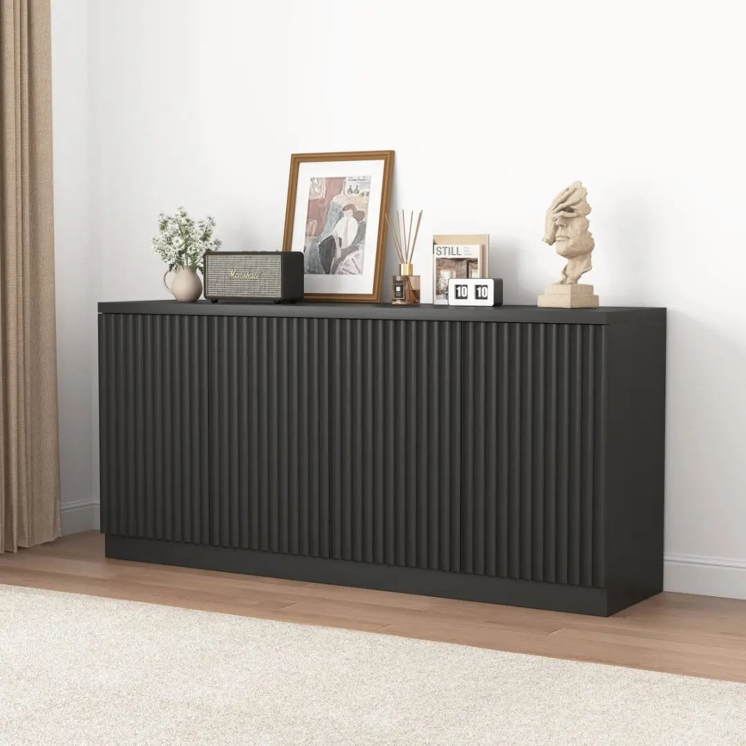63‘’Fluted Sideboard with Storage 4 Doors & Adjustable Shelves Buffet Cabinet Large Modern Credenza Accent Console Cabinets