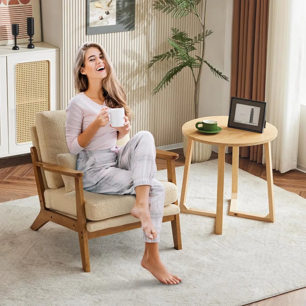 Mid-Century Lounge Accent Chair – Teddy Fleece Armchair with Wide Armrests