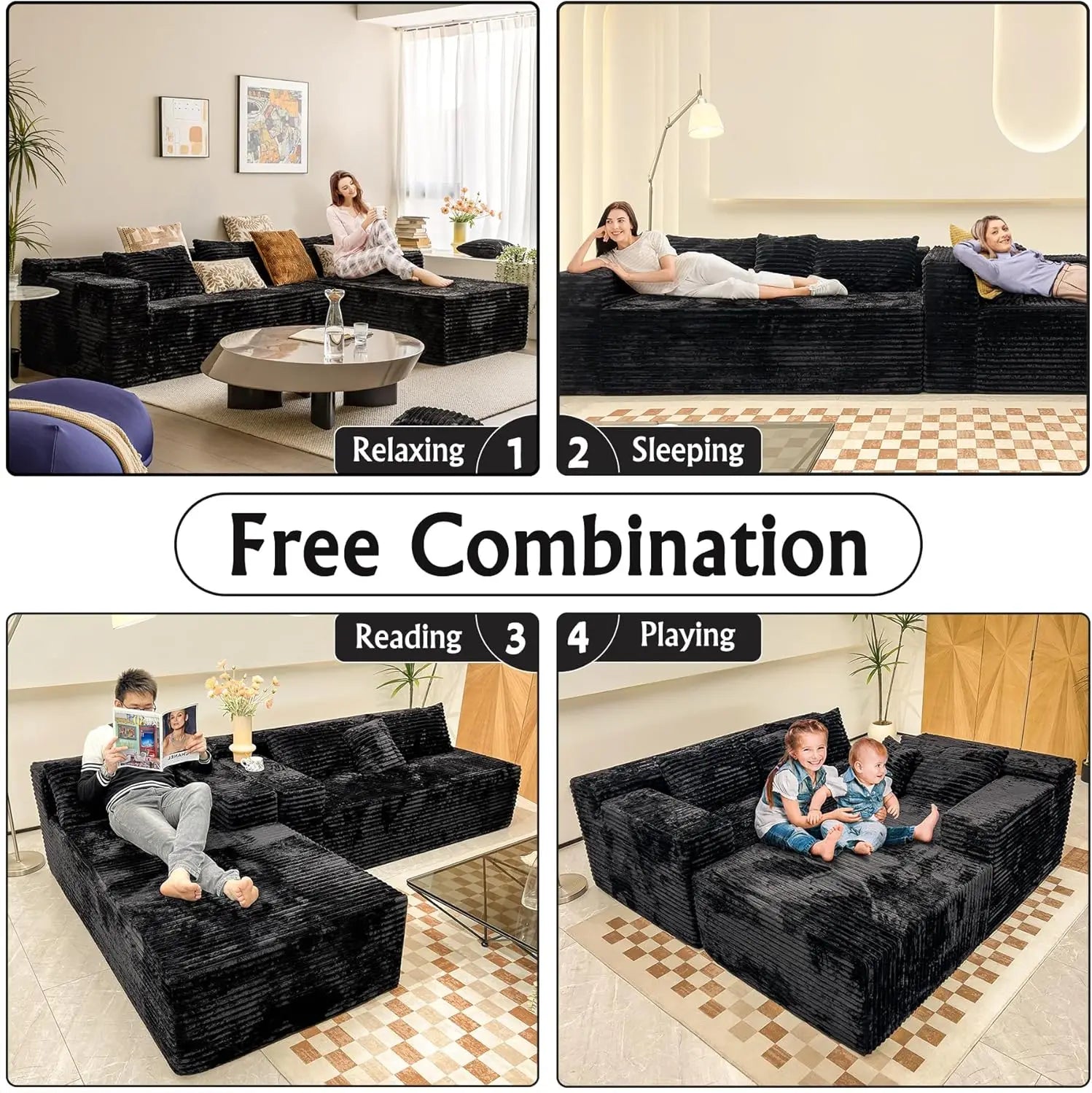 Black L-Shape Sectional Couch, 104' Modern Modular Sofa with Chaise, Deep Seat Comfort, No Assembly Required