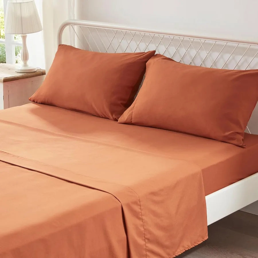 King Bed in a Bag 7 Pieces Burnt Orange Tufted Comforter Set with Comforter Pillow Shams Pillowcases Flat Sheet Fitted Sheet