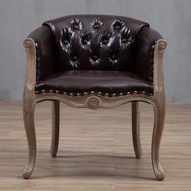 European Solid Wood Leisure Sofa Chair – Antique-Style Accent Armchair