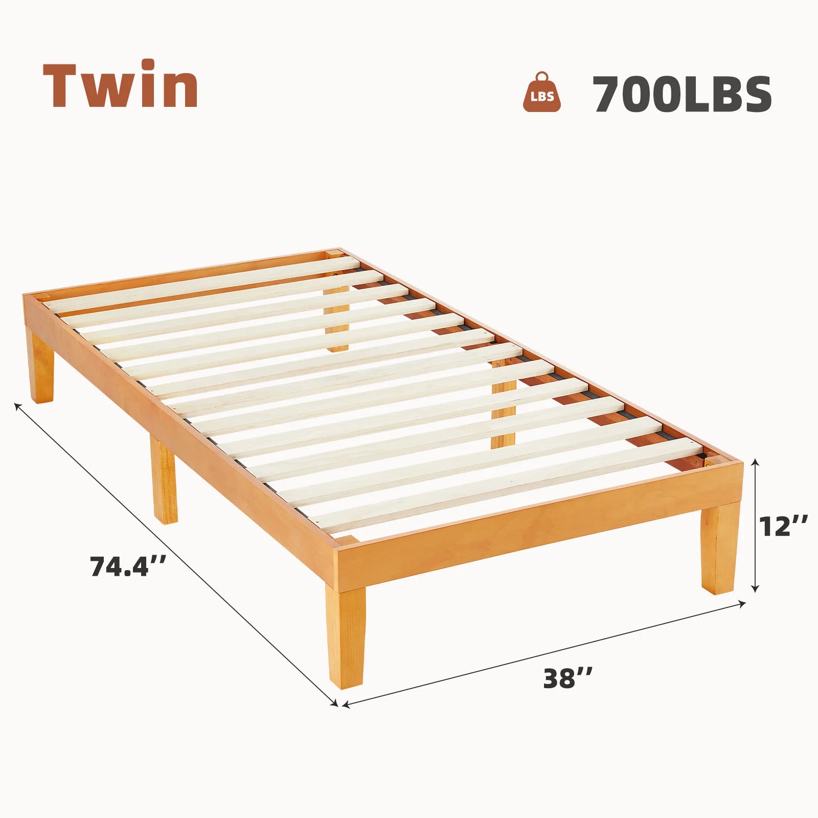 Solid Wood Bed Frame – Multiple Sizes Available with Sturdy Wood Slat Support