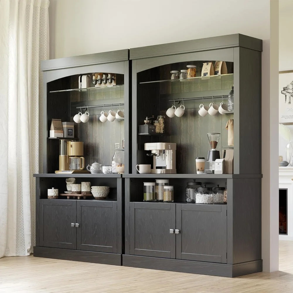 72″ Tall Farmhouse Coffee Bar Cabinet – LED Buffet Sideboard with Storage
