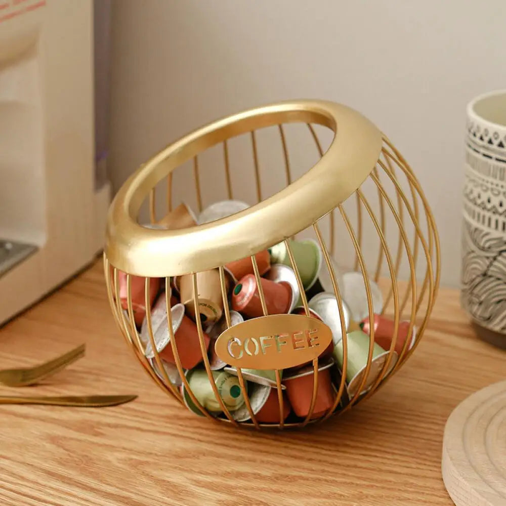 Creative Iron Fruit Basket & Coffee Capsule Organizer – Blue Diagonal Storage Basket