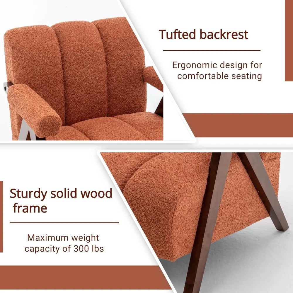 Mid-Century Modern Accent Chair – Upholstered Armchair with Solid Wood Frame